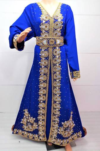 Royal blue georgette embroidered islamic kaftans