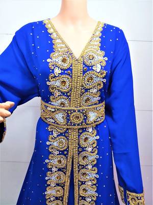 Royal blue georgette embroidered islamic kaftans 2