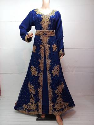 Royal blue georgette embroidered islamic kaftans 1
