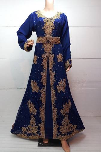 Royal blue georgette embroidered islamic kaftans