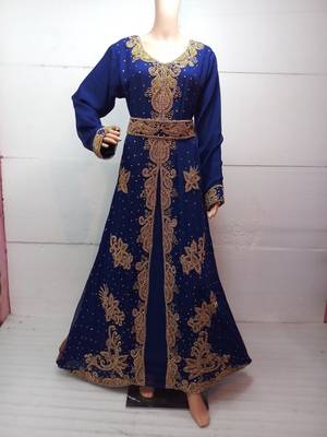 Royal blue georgette embroidered islamic kaftans 2