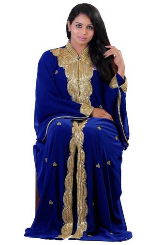 Royal blue georgette embroidered islamic kaftans