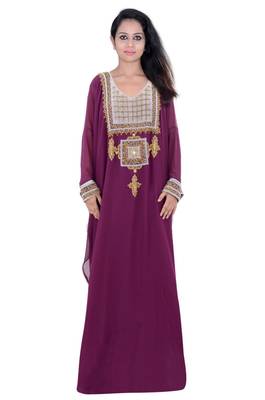 Magenta georgette embroidered islamic kaftans 1