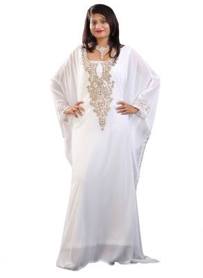 Off White georgette embroidered islamic kaftans 1