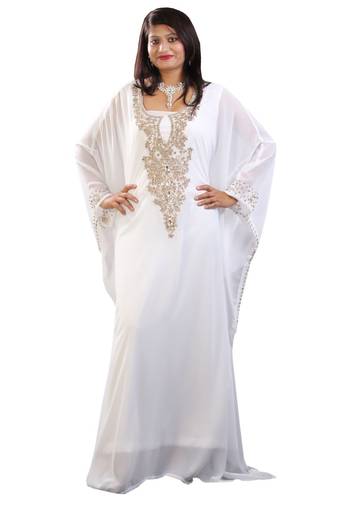 Off White georgette embroidered islamic kaftans