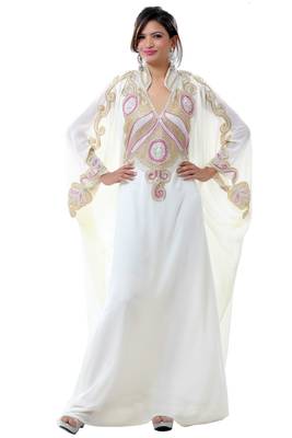 Off White georgette embroidered islamic kaftans 1