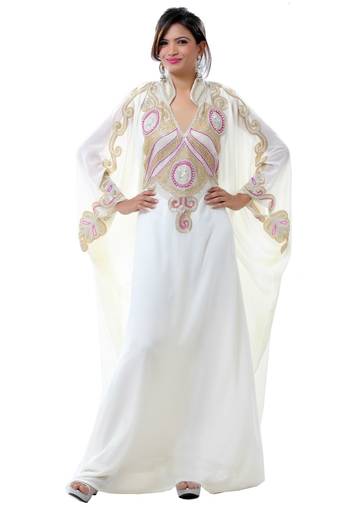 Off White georgette embroidered islamic kaftans