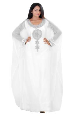 White georgette embroidered islamic kaftans 1
