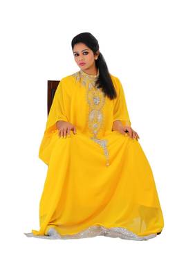 Yellow georgette embroidered islamic kaftans 1