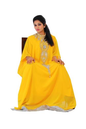 Yellow georgette embroidered islamic kaftans