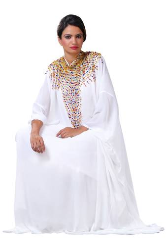 White georgette embroidered islamic kaftans