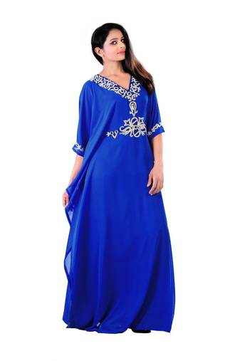 Royal blue georgette embroidered islamic kaftans
