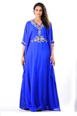 Royal blue georgette embroidered islamic kaftans 1