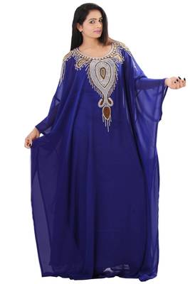 Royal blue georgette embroidered islamic kaftans 1