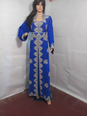 Royal blue georgette embroidered islamic kaftans 1