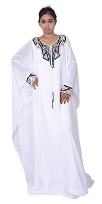 White georgette embroidered islamic kaftans 1
