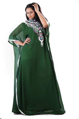 Bottle green georgette embroidered islamic kaftans 1