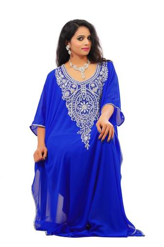 Royal blue georgette embroidered islamic kaftans
