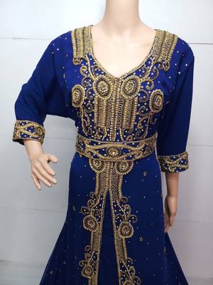 Royal blue georgette embroidered islamic kaftans 2
