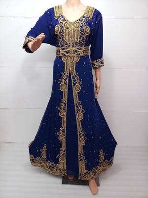 Royal blue georgette embroidered islamic kaftans 1