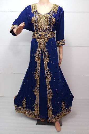 Royal blue georgette embroidered islamic kaftans