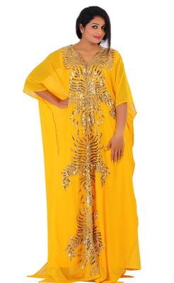 Yellow georgette embroidered islamic kaftans 1