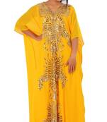Yellow georgette embroidered islamic kaftans