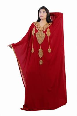 Red georgette embroidered islamic kaftans 1