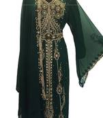 Bottle green georgette embroidered islamic kaftans