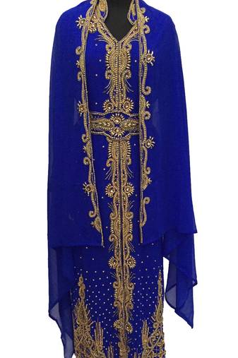 Royal blue georgette embroidered islamic kaftans