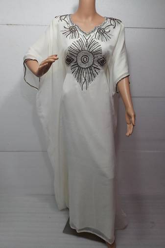 Off white georgette embroidered islamic kaftans