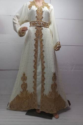Cream georgette embroidered islamic kaftans