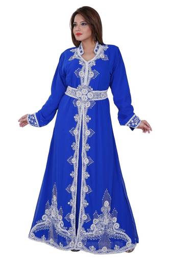 Royal blue georgette embroidered islamic kaftans