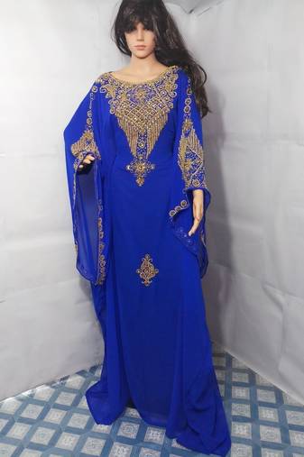 Royal blue georgette embroidered islamic kaftans
