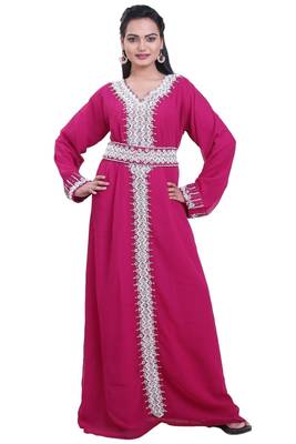 Pink georgette embroidered islamic kaftans 1