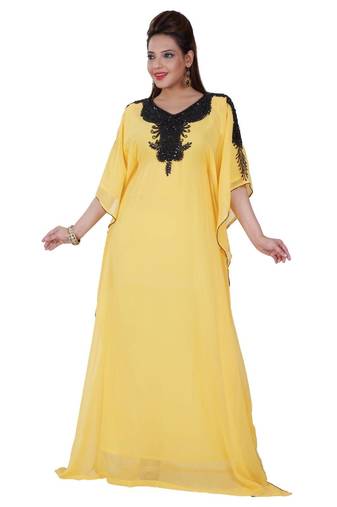 Yellow georgette embroidered islamic kaftans