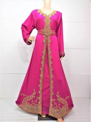 Pink georgette embroidered islamic kaftans 1