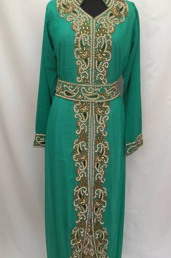 Jacket green inner cream georgette embroidered islamic kaftans