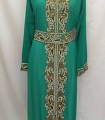 Jacket green inner cream georgette embroidered islamic kaftans