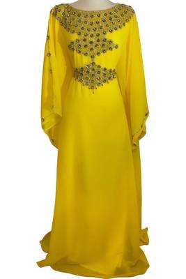 Yellow georgette embroidered islamic kaftans 1
