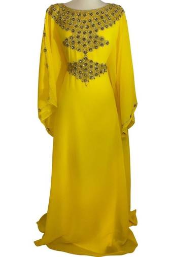 Yellow georgette embroidered islamic kaftans