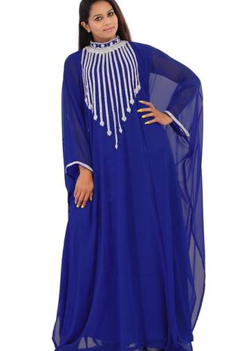 Royal blue georgette embroidered islamic kaftans