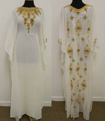 Cream georgette embroidered islamic kaftans 1
