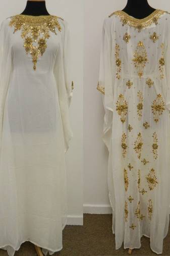 Cream georgette embroidered islamic kaftans