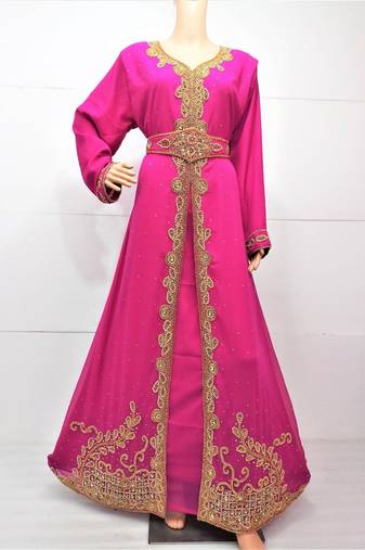 Pink georgette embroidered islamic kaftans