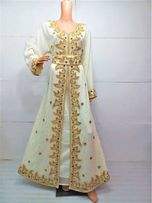 Cream georgette embroidered islamic kaftans 1