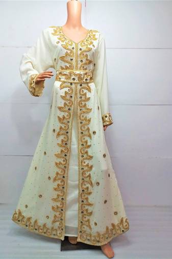 Cream georgette embroidered islamic kaftans