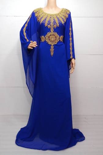 Royal blue georgette embroidered islamic kaftans