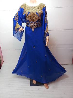 Royal blue georgette embroidered islamic kaftans 1