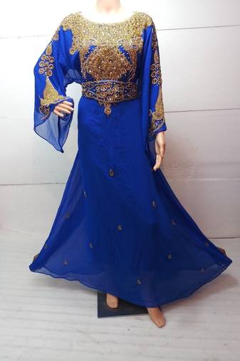 Royal blue georgette embroidered islamic kaftans
